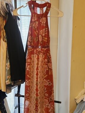 City Triangles Floral Halter Maxi Dress in Rust